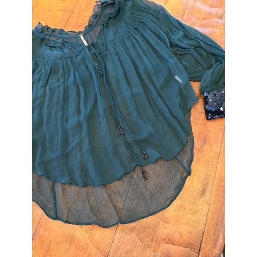 Sz XS - Free People Boho Sheer Sequin Top - Picture 2 of 6
